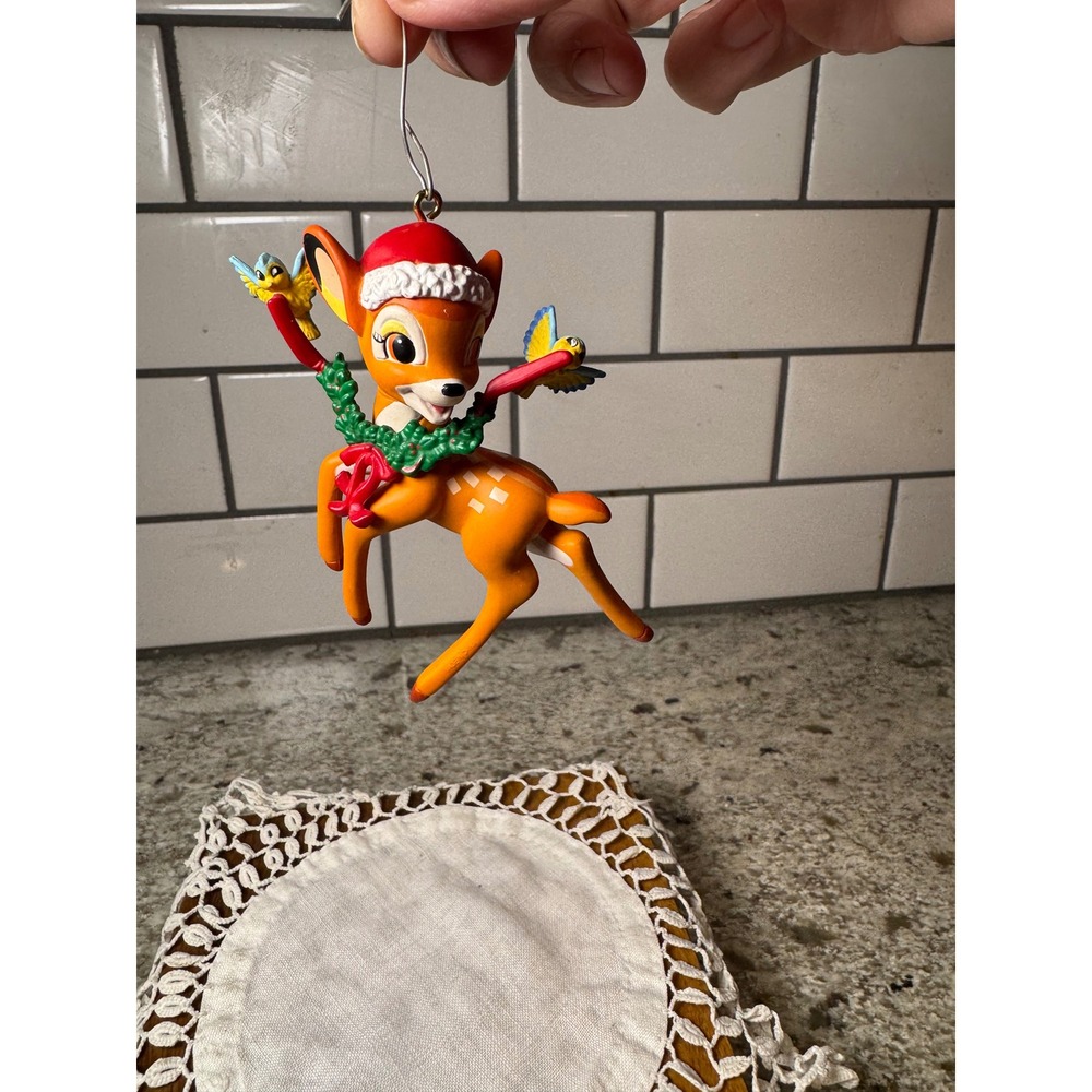 Disney Bambi Christmas Ornament 1997 Santa Hat Birds Garland Vintage Holiday
